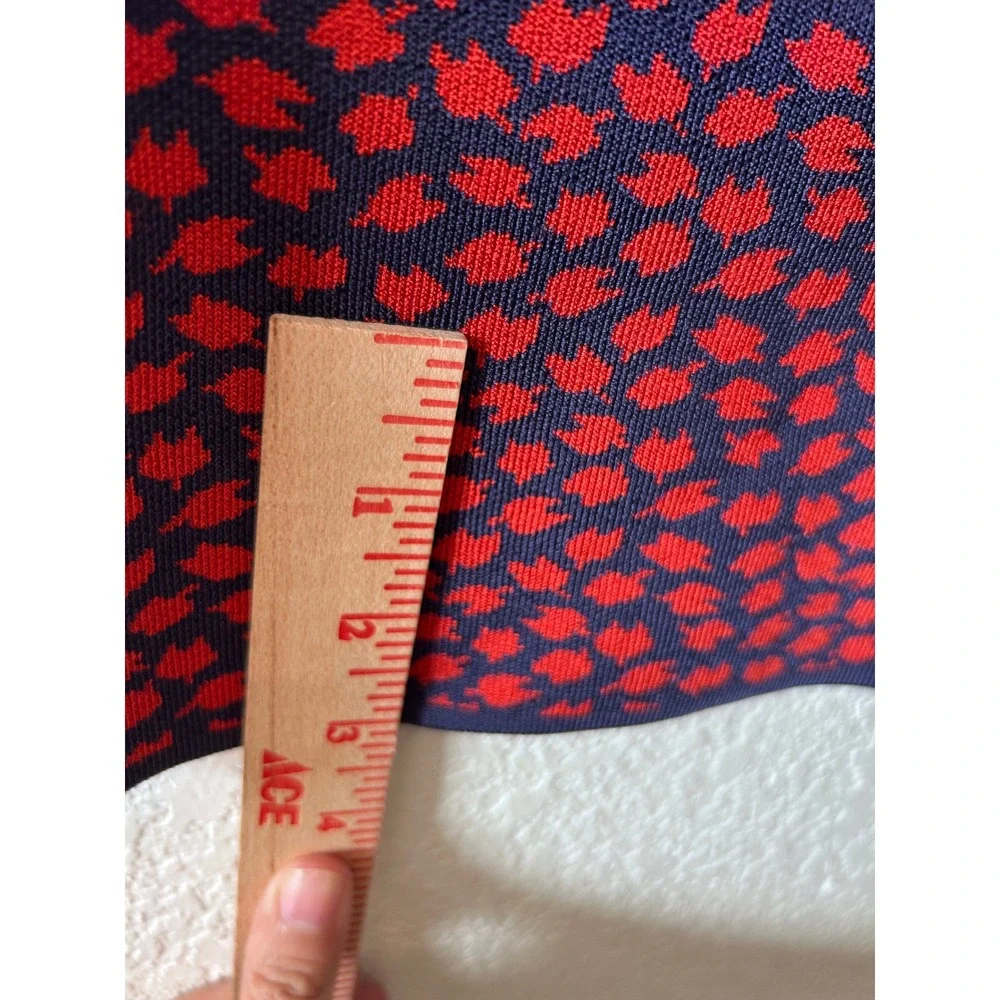Michael‎ Kors Red Navy Leaf Print Knit Sweater Dress Long Sleeve Zipper XL